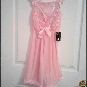 Sexy Two Piece Pink Embroidered & Sheer Babydoll Set M